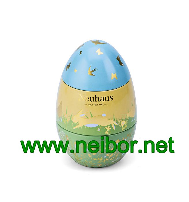 Custom design metal Easter egg tin 3 parts