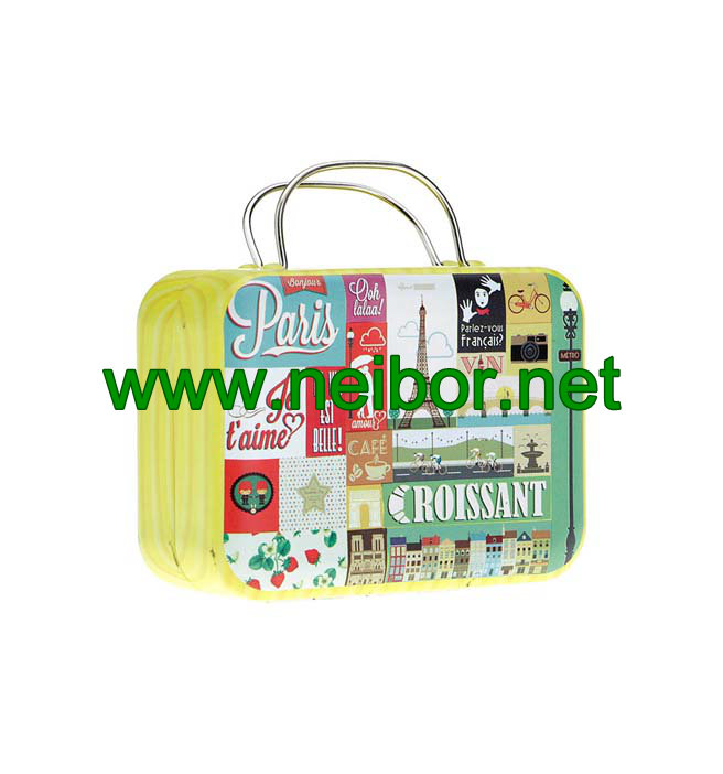 gift tin suitcase tin box with handle for wedding to pack chocolate or candy