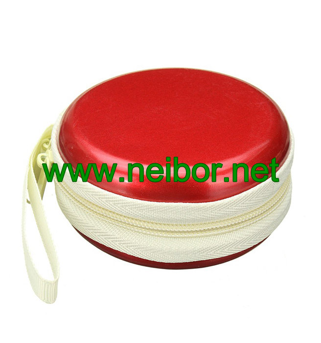 Mini Size Round Zipper Tin Box Cute Coin Purse Tin Key Holder Round Earphone Holder