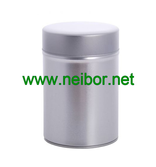 silver plain round tea tin can with airtight double lids