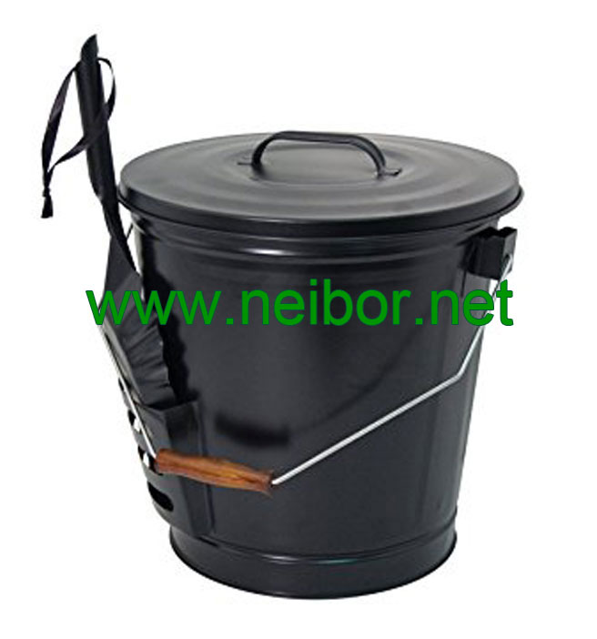 matt black color powder coated galvanized steel coal bucket scuttles with lid and shovel