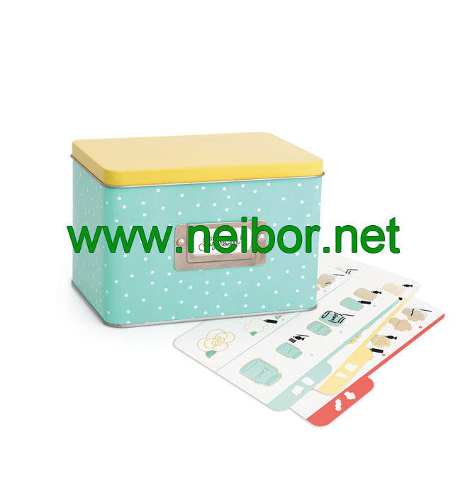 Custom Order Rectangular Shape Metal Recipe Card Tin box with card holder