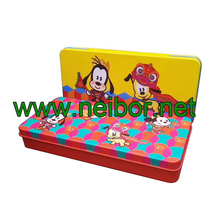 cute cartoon design hinged lid metal tin pencil case pen box 205x95x30 mm