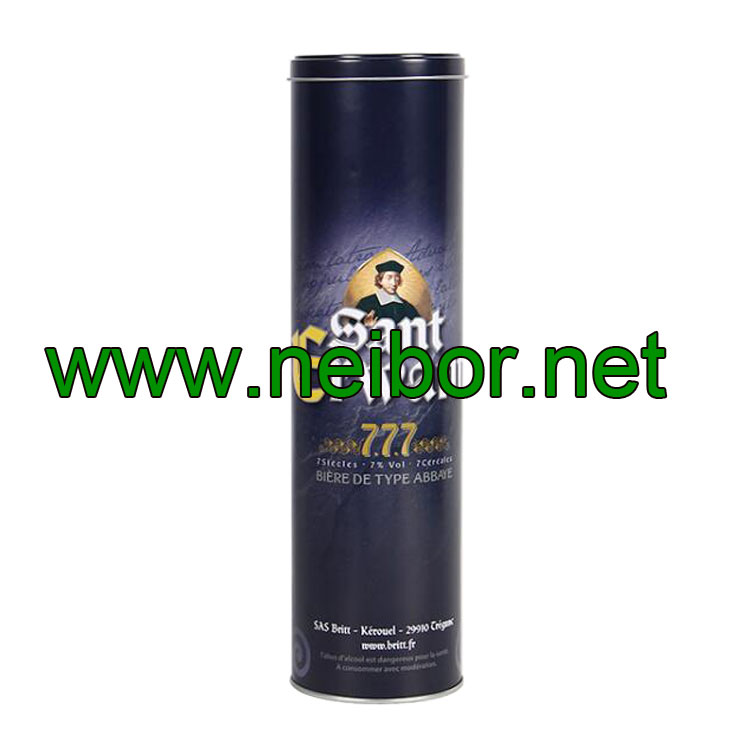 Round tall gift tin tube for wine Dia85 H310 mm